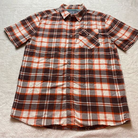 Mountain Hard Wear Orange and Brown Plaid Button Down Shirt Size Medium - Picture 1 of 9